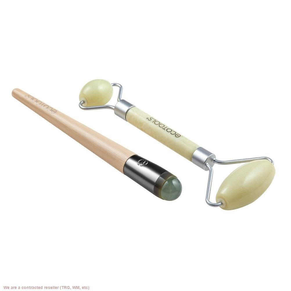 EcoTools Beauty Skin Care Tool Jade Facial Roller and Eye Roller Duo, Face Roller and Massager, Skincare and Sculpting Tool, Reduces Under E