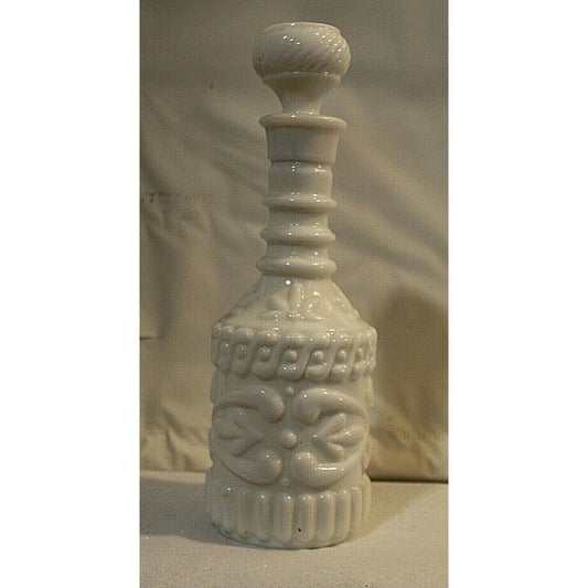 White Milk Glass Liquor Bottle with Cork Stopper 12" Tall KY DR8 230  119 3 09