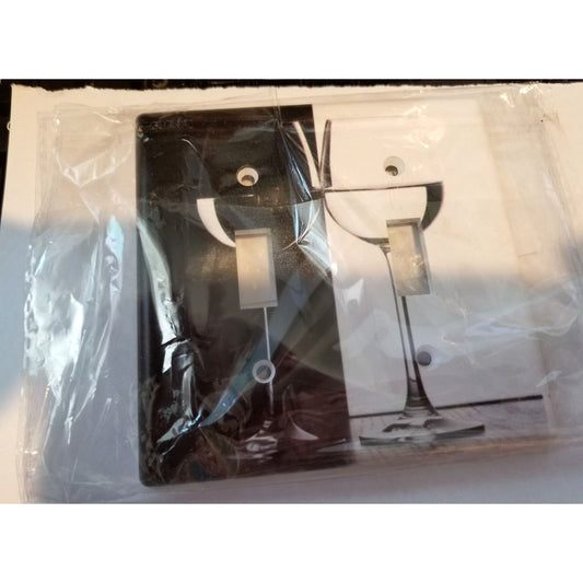 Light Switch Cover Plate Decorative Plastic Black & White Wine Glasses   2 Gang Toggle Switch Plates and Outlet Covers Wall Plates for Elect