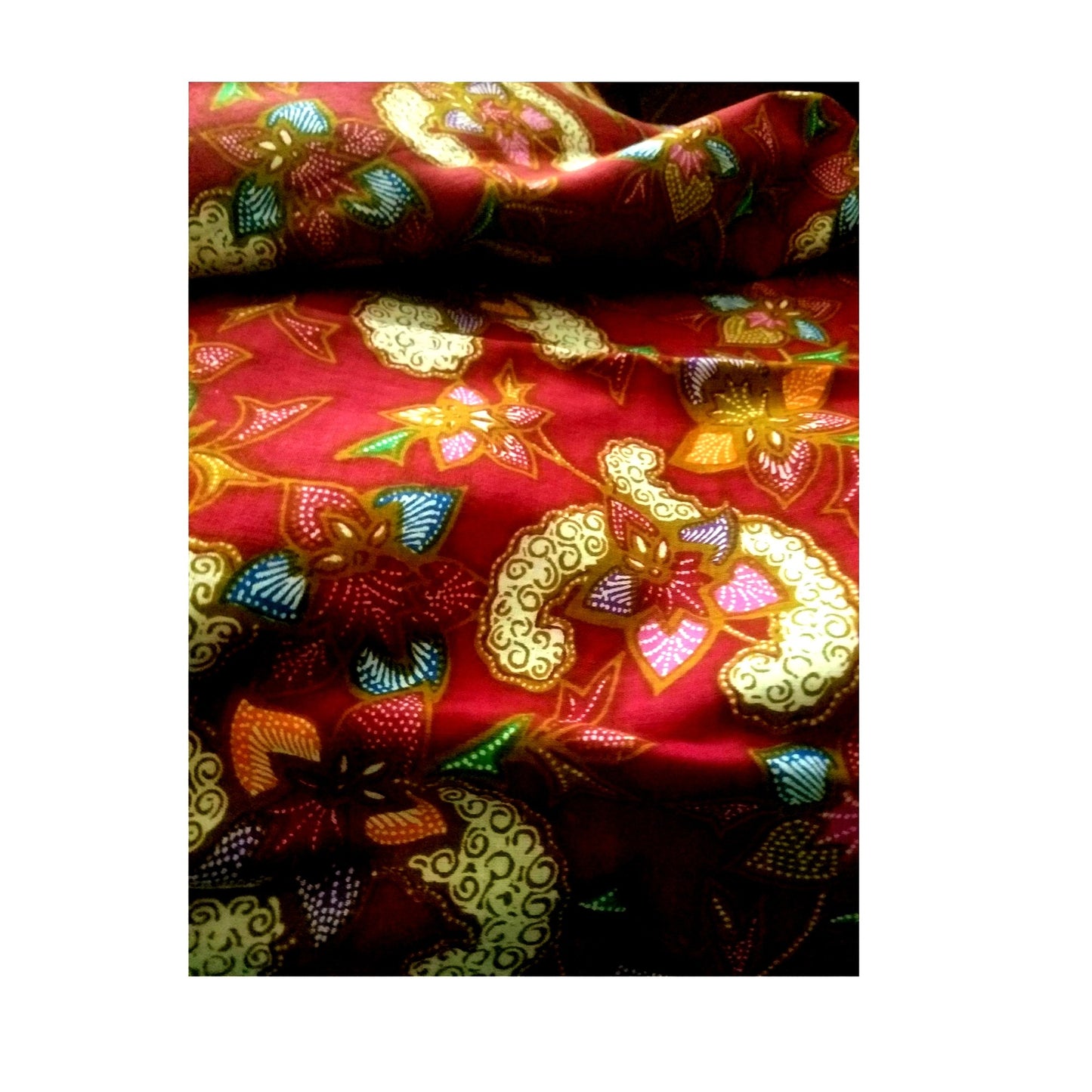 Material Fabric Cotton Red Blue White Brown 38" x 87' Flowers Hearts Leaves