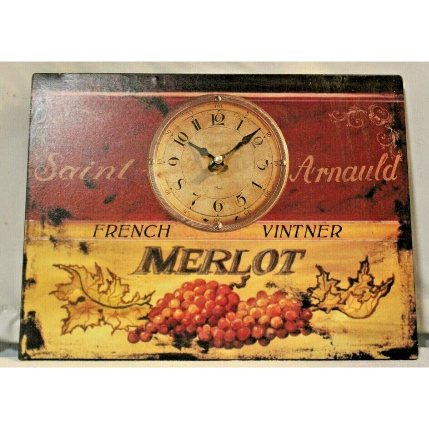 Clock Metal Wine Upper Deck Saint Arnauld French Vintner Merlot Painted Grapes