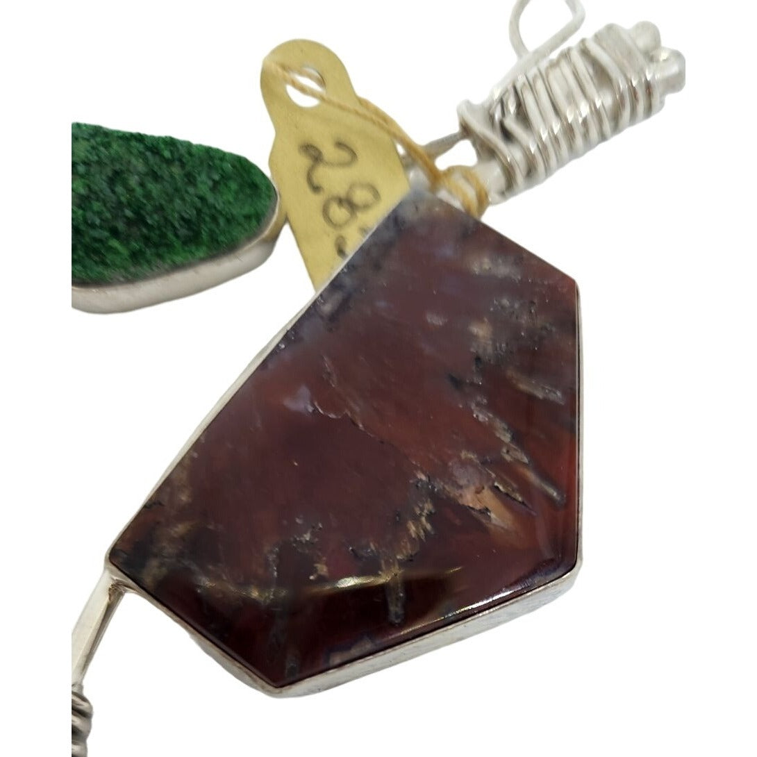 Pendant Plume Agate Druzy Silver 45.8 gr 925 Silver Jerry Fran Harr 85mm x 85mm x 85mm Triangle
