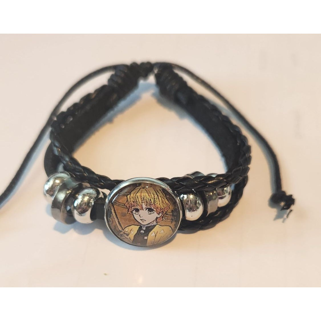 6 pcs Slayer Leather Braided Bracelet Anime Wristband Cosplay Jewelry Glass Gemstone Gifts Slider Adjustable
