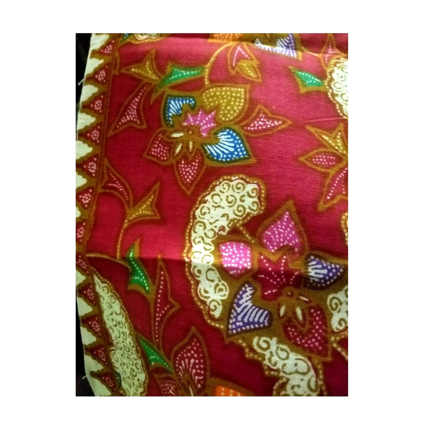 Material Fabric Cotton Red Blue White Brown 38" x 87' Flowers Hearts Leaves