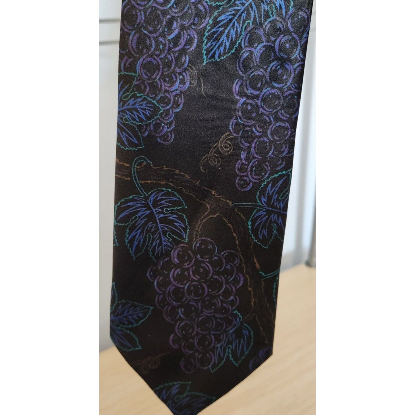 Silk Tie Brand D'em Crazy Black Multi Color Grape Clusters 56" x 4" 100% Silk