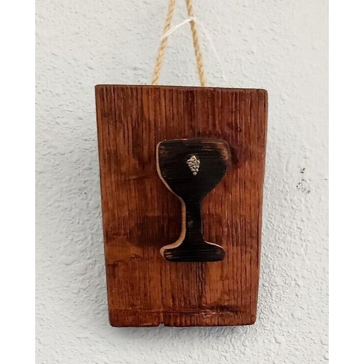 Wood Sign Wine Barrel Wine Glass Grape Cluster Charm Dark Wine Stave Toasted