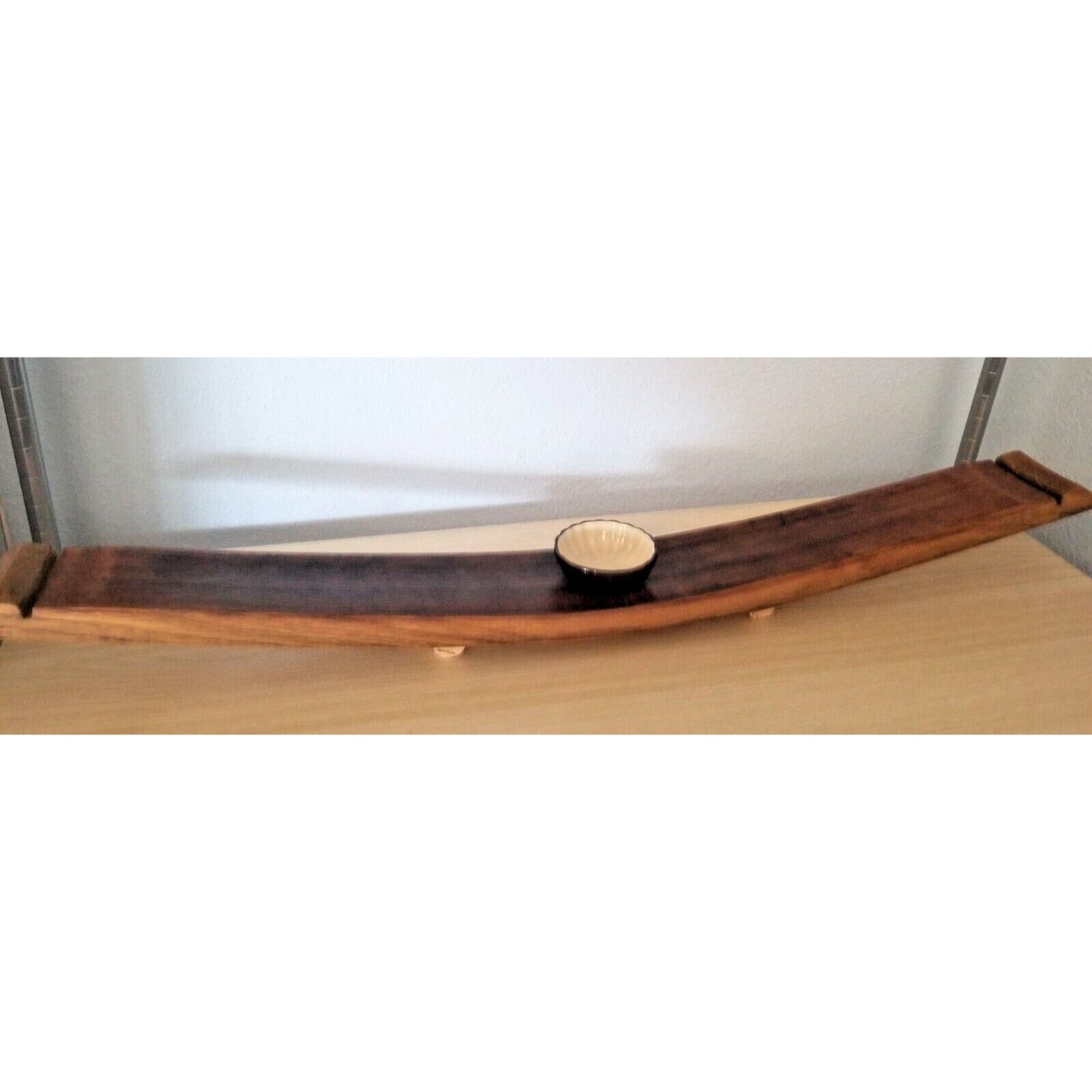 Wine Stave Sushi Tray Brown Dipping Bowl Cork Feet 34" x 3 1/2 " x 2"