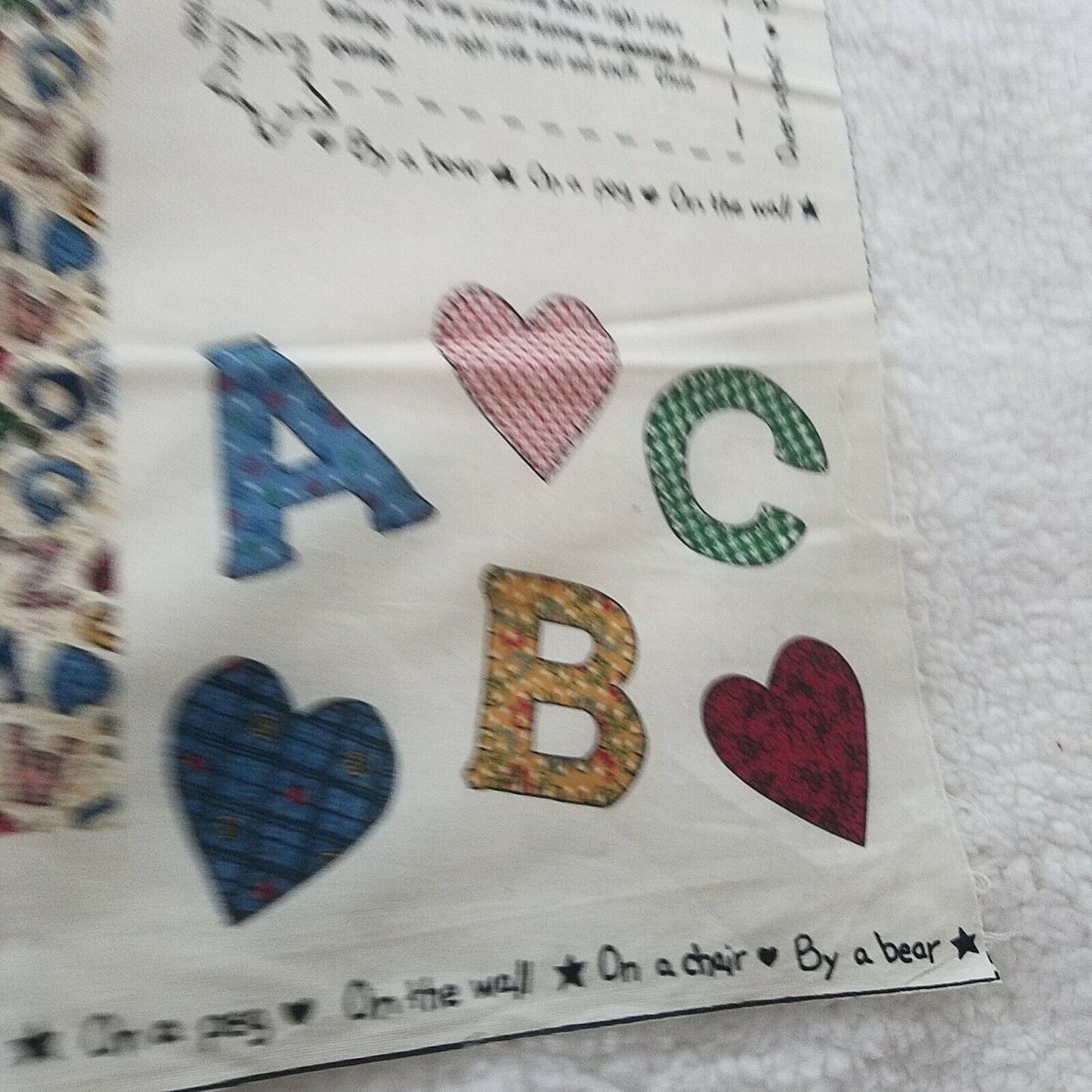 Craft Kit Small Quilt or Pillow ABC By a Bear On a Peg On the Wall Directions