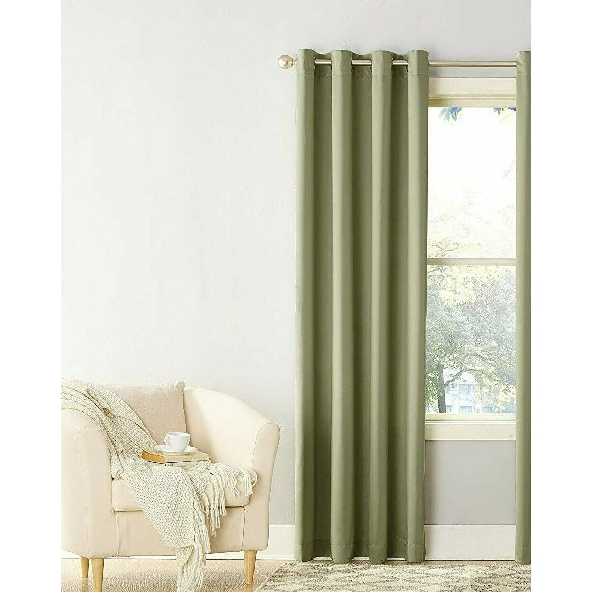 One Curtain Panel Sun Zero Becca Energy Efficient Grommet 40" x 95", Sage Green