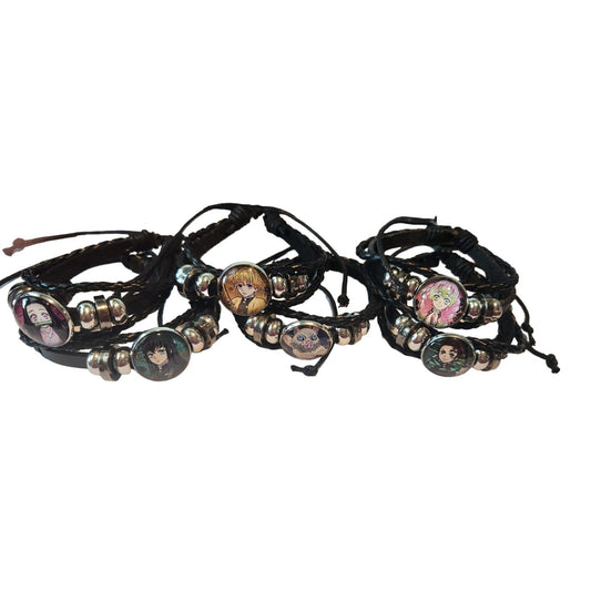 6 pcs Slayer Leather Braided Bracelet Anime Wristband Cosplay Jewelry Glass Gemstone Gifts Slider Adjustable