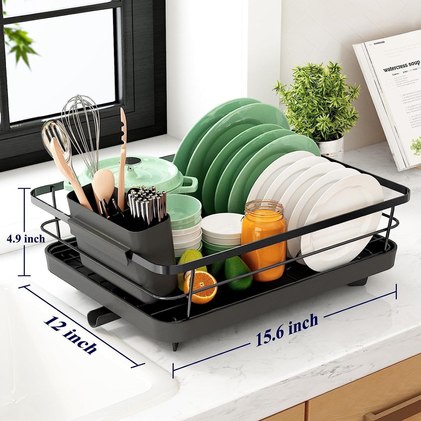 Kitsure Dish Drying Rack- Space-Saving Dish Rack, Dish Racks for Kitchen Counter, Durable Stainless Steel Kitchen Drying Rack with a Cutler