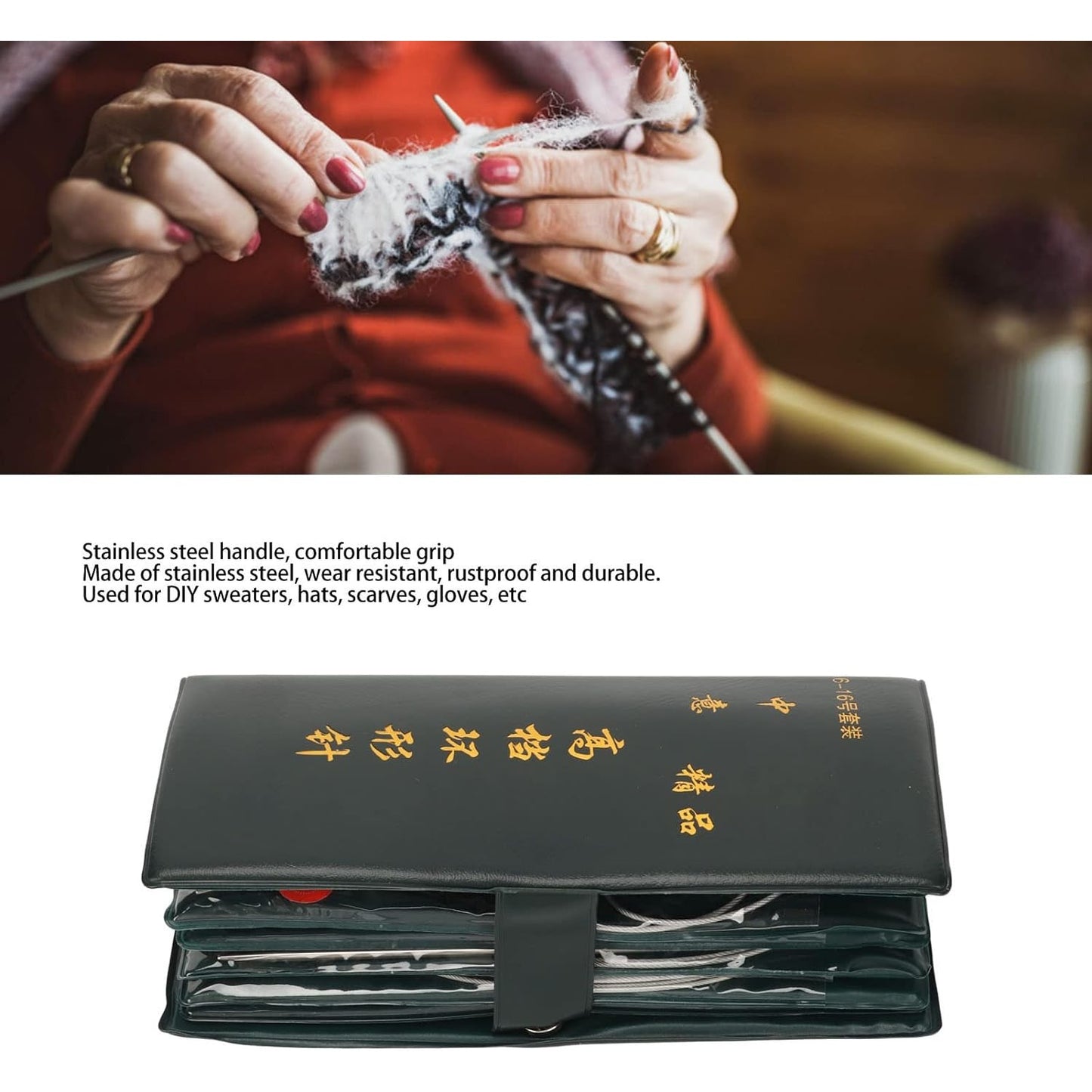 11 Pcs Circular Knitting Needles Set Length 120cm Comfortable Handle Knitting Needles Ring Sweater Needle Knitting Tool Set with Storage Bag