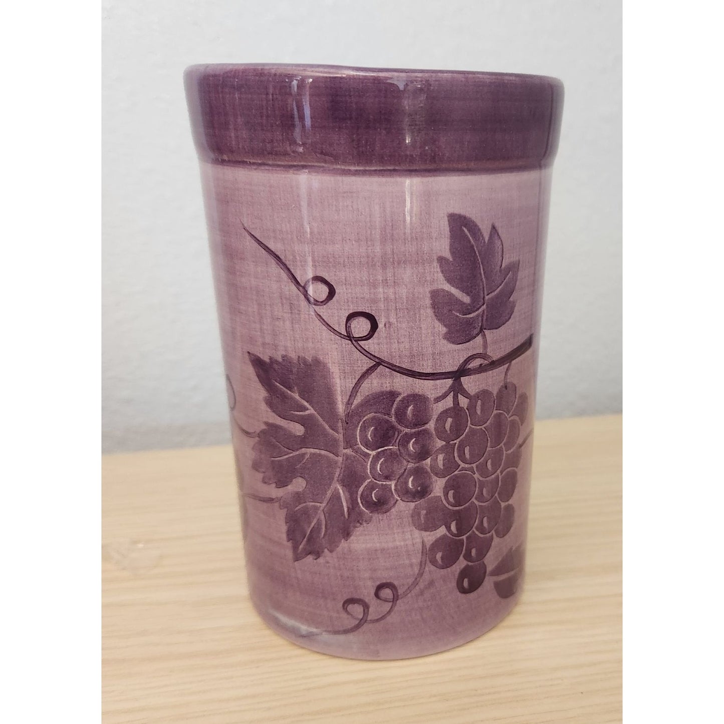 Wine Bucket Ice Ceramic Hand Painted Glazed Grape Cluster Design 6 " Wide 8" Tall
