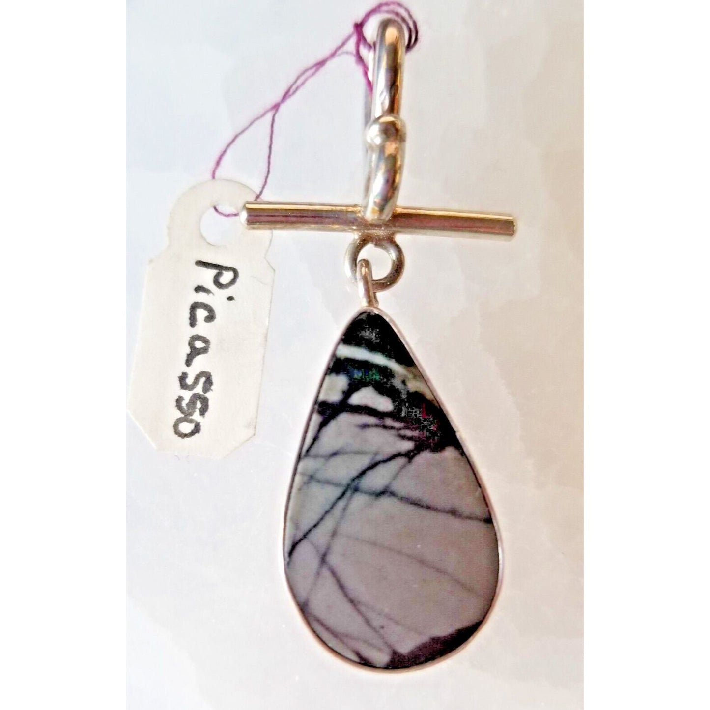 Jewelry Pendant Picasso Agate 1"  Tear Drop 925 Silver