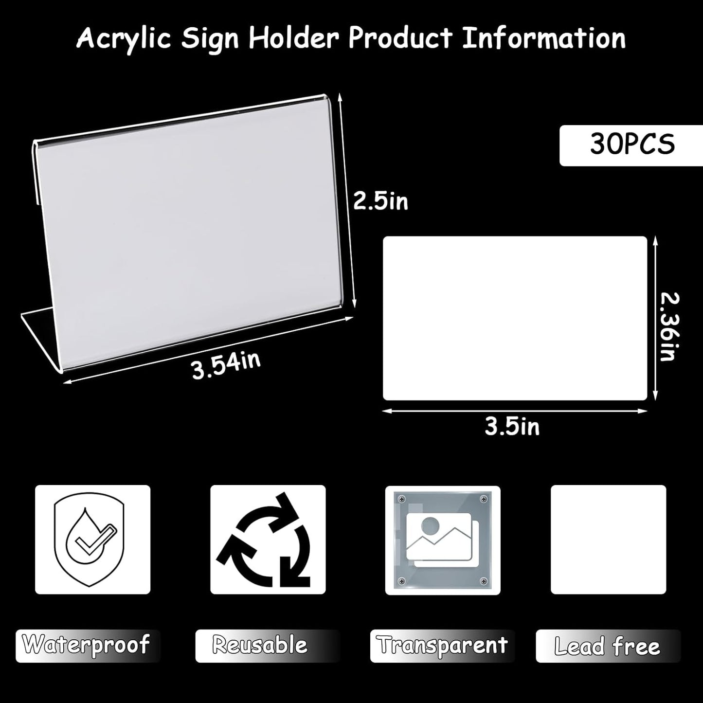 30 Pcs Mini Acrylic Sign Holder Clear Name Tag Holder Stand Price Card Tag Label Counter Top Stand Horizontal Slanted Back L Shaped Plastic