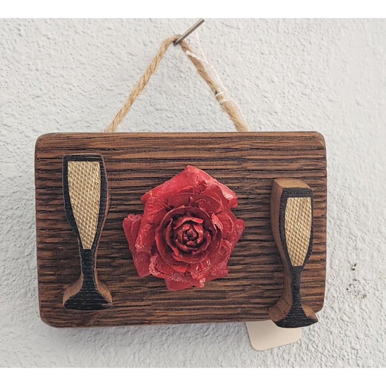 Wine Barrel Wood Sign Champagne Glasses Red Rose Wine Stave Stained Hanger