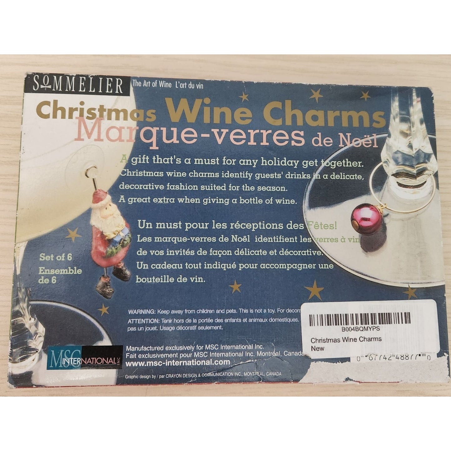 Christmas Ornament Wine Charms Marque-Verres de Noel Set of 6