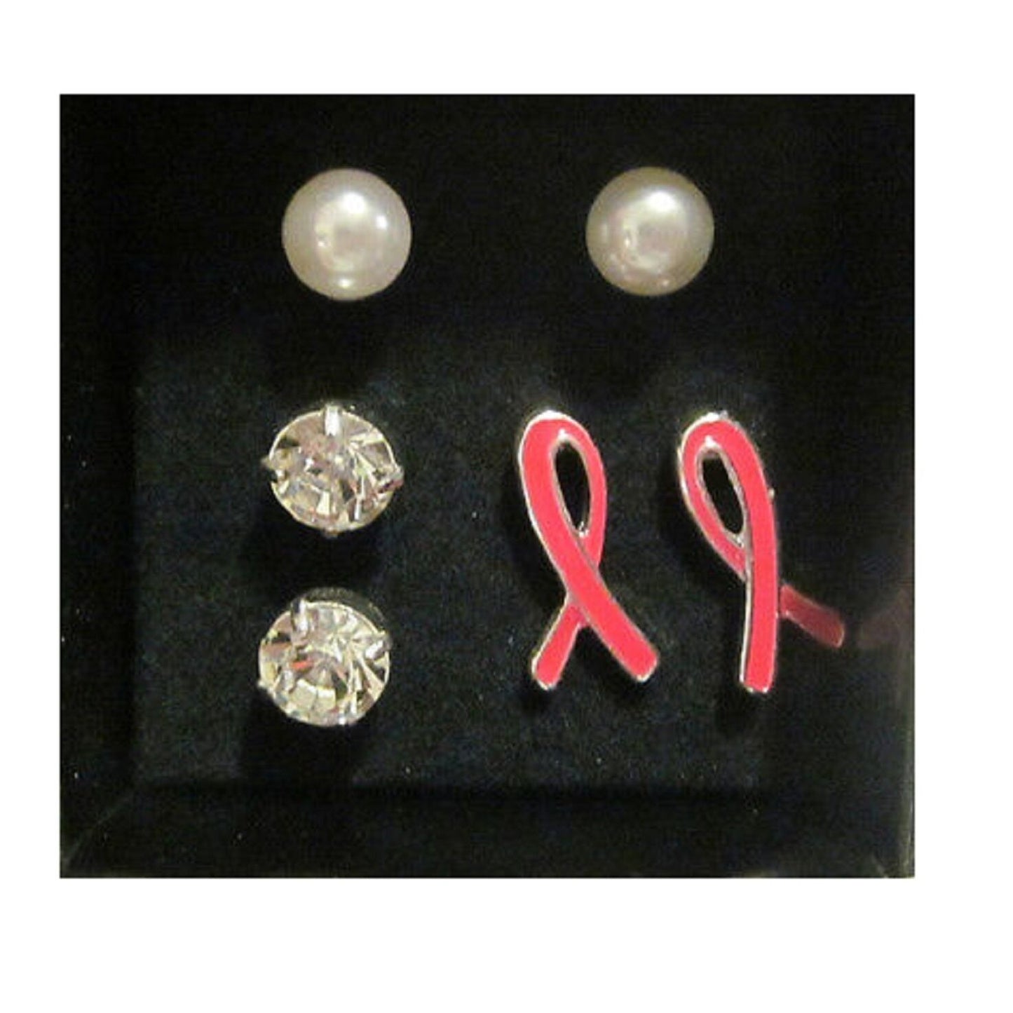 Avon Breast Cancer Crusade 3 PC Earrings Set Featuring  Pink Ribbon