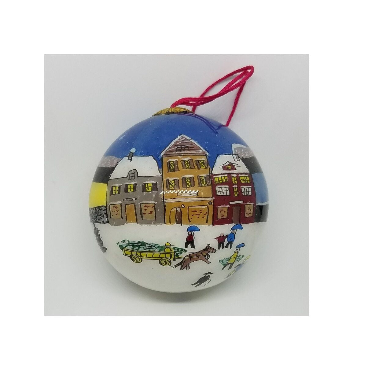 Ornament Hand Painted Glass Ball Snow Village Gaul Searson Limited San Francisco