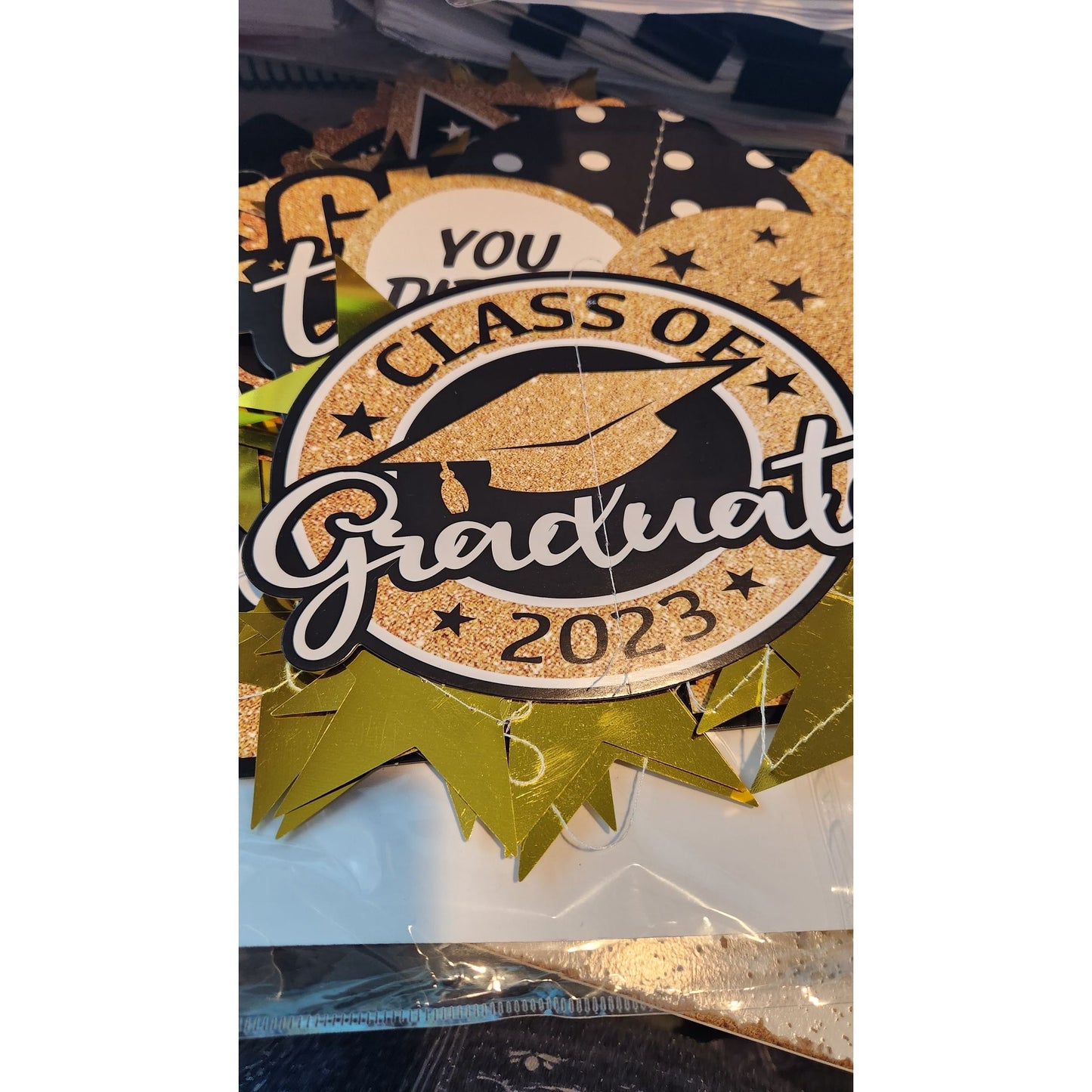 Graduation Banner 12 Signs Stars 2023 Gold Black White