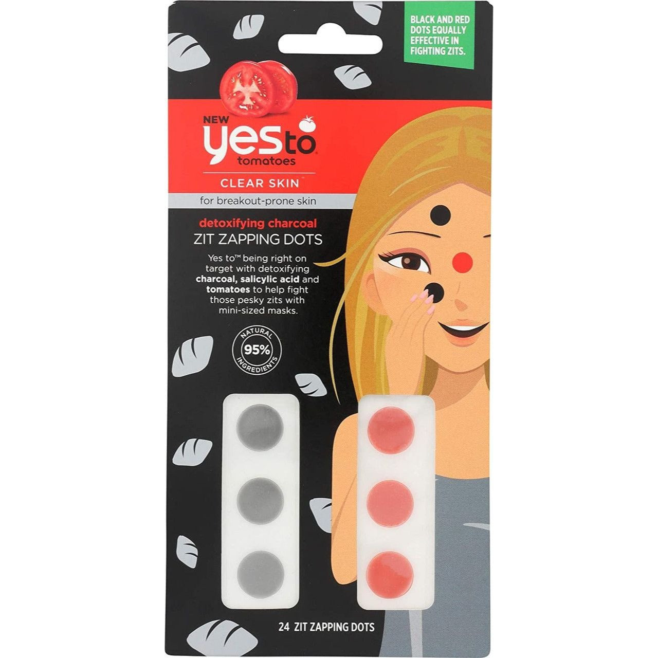 Yes To Tomatoes Detoxifying Charcoal Zit Zapping Dots, 24 Zit Zapping Dots, Paraben Free, Cruelty Free