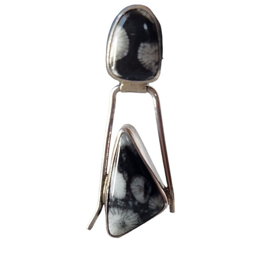Earrings Orca Agate 925 Silver 7.4 Grams 2 Stone Hanging Post Earrings Top 12mm x 8mm Bottom Stone 20mm x 10mm 35mm x 15mm