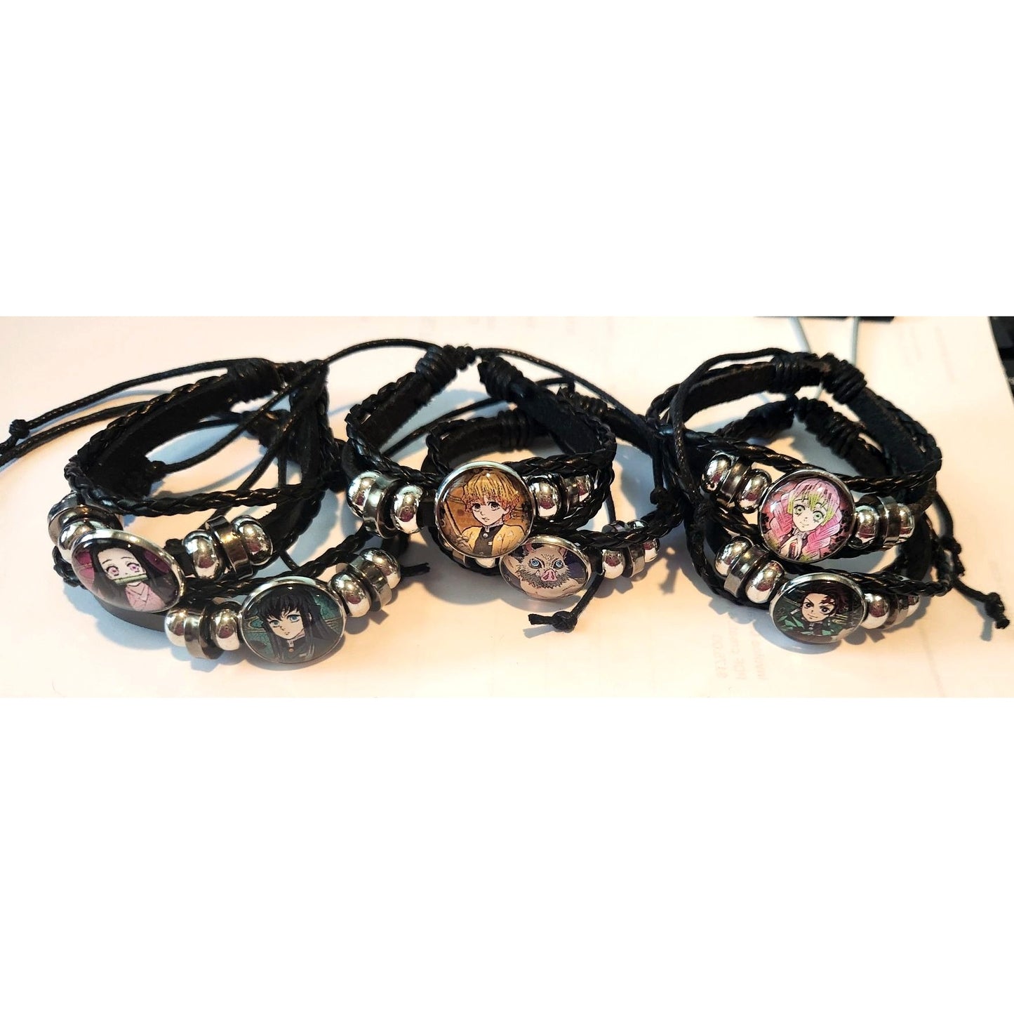 6 pcs Slayer Leather Braided Bracelet Anime Wristband Cosplay Jewelry Glass Gemstone Gifts Slider Adjustable