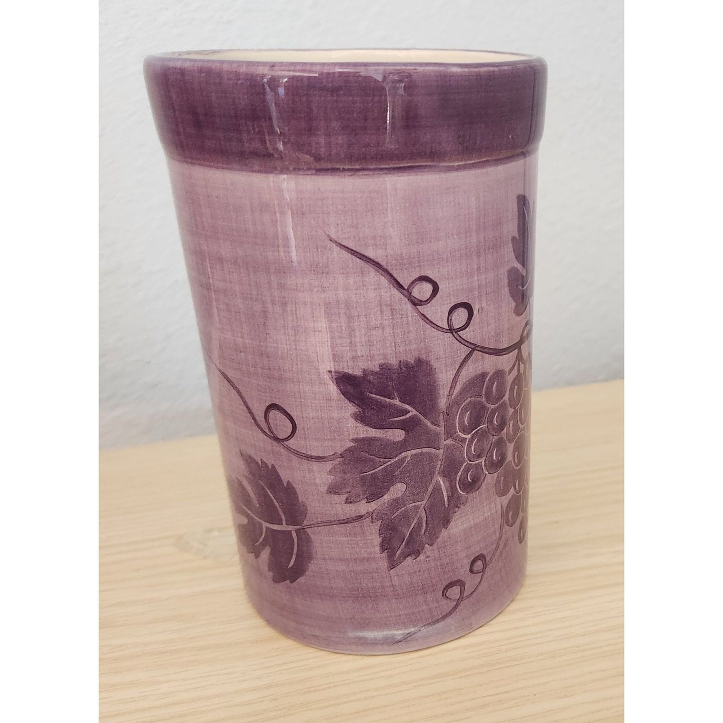 Wine Bucket Ice Ceramic Hand Painted Glazed Grape Cluster Design 6 " Wide 8" Tall
