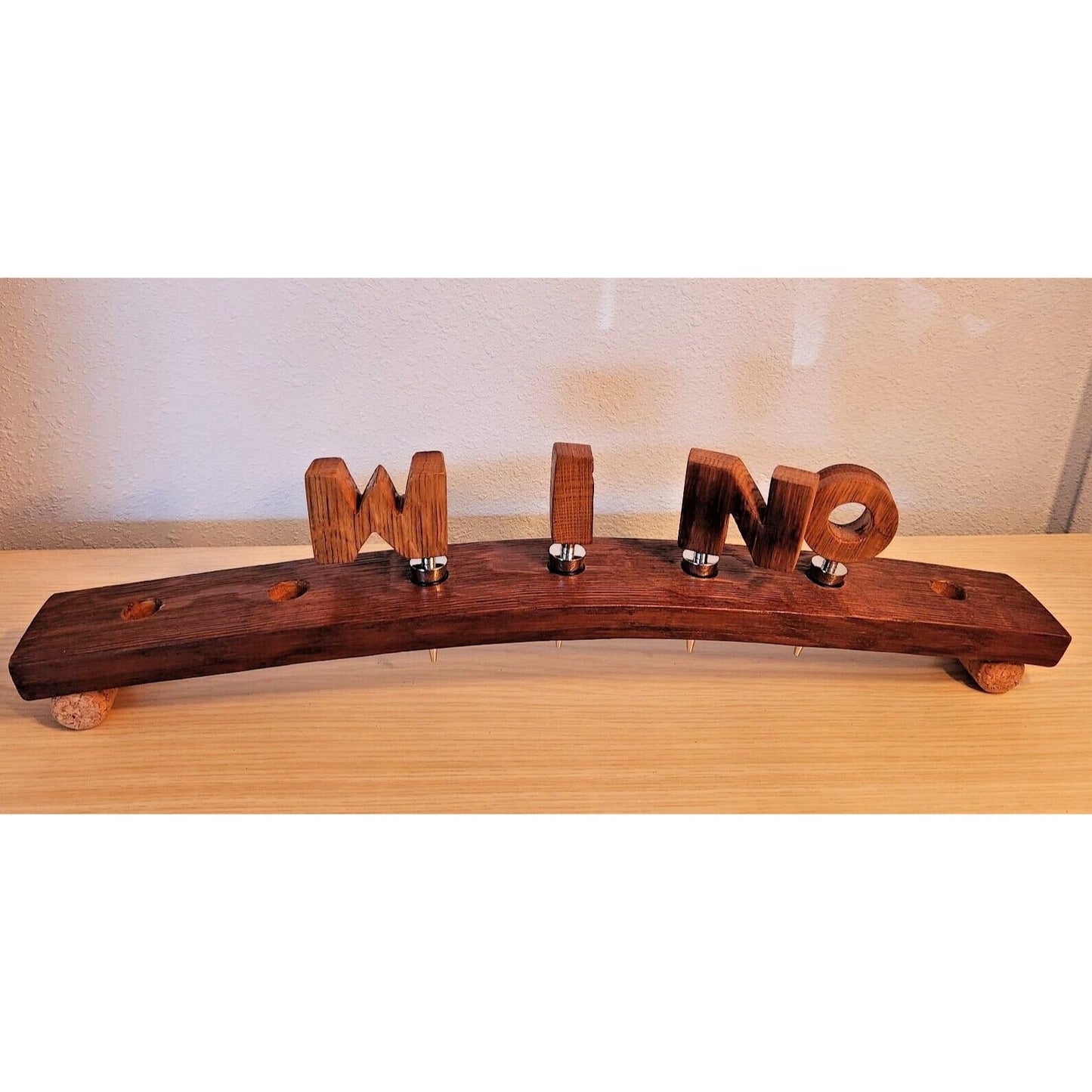 Wine Barrel Stopper Holder 7 Hole Display WINO Cork Feet 22 " x 3 " x 3 "