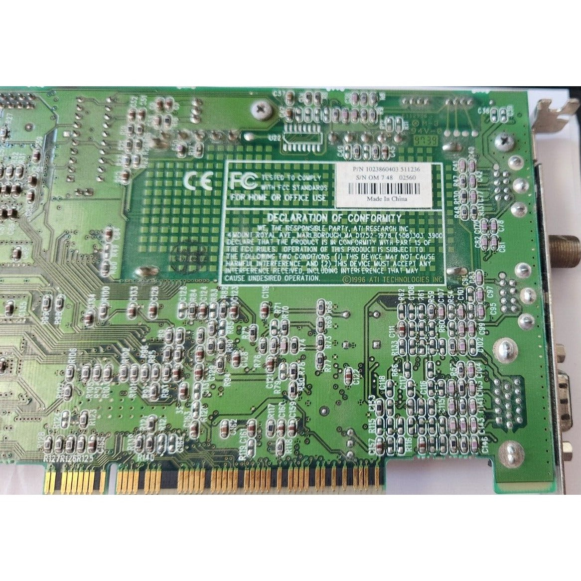 AGP Video Card ATI Rage II +DVD AIW 109-38600-00 1023860403 511236 A/V CATV VGA