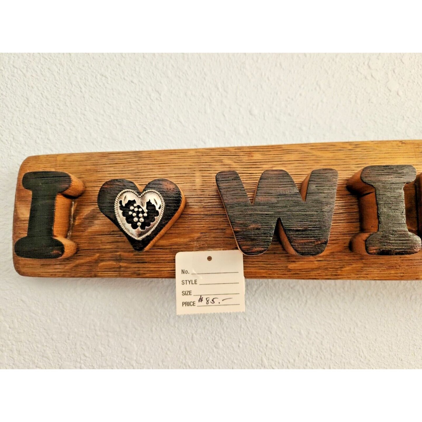 Wood Sign Wine Stave says "I Love Wine Country", Letters Heart Cut from Stave