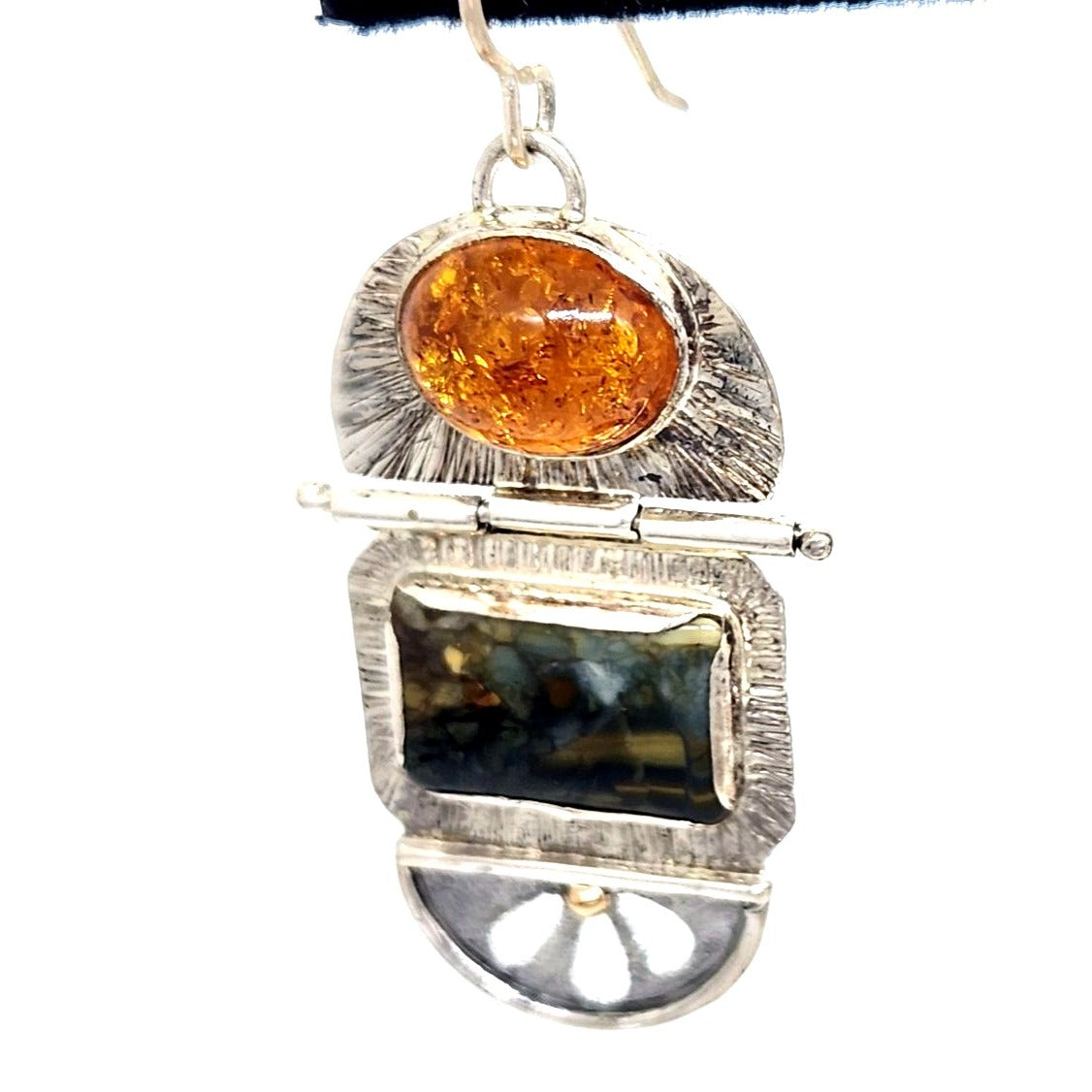 Earrings Baltic Amber Moissanite Jasper 925 Silver 14K Gold 10.8 Gr Silver Hooks