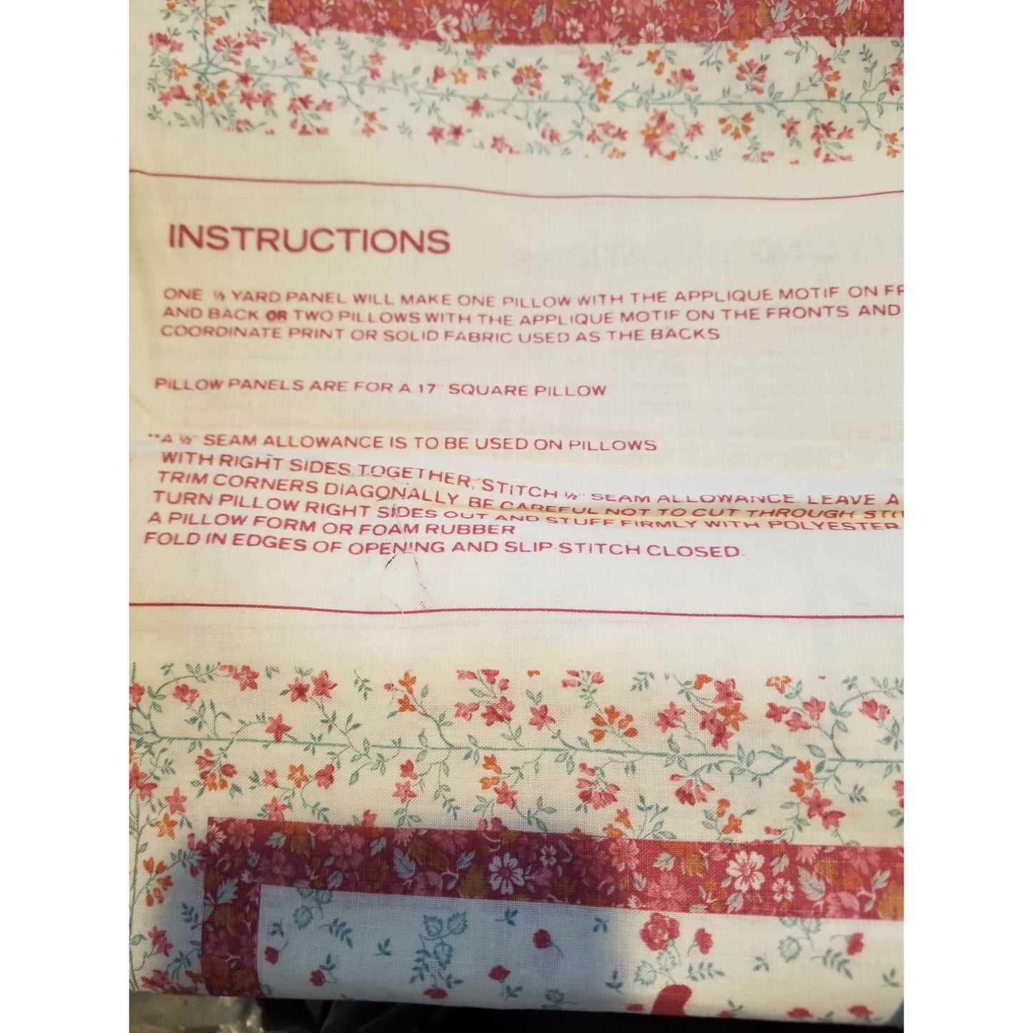 Material Fabric Pillow 4 panels 36" x 44" Cotton With Instructions Wamsutta OTC