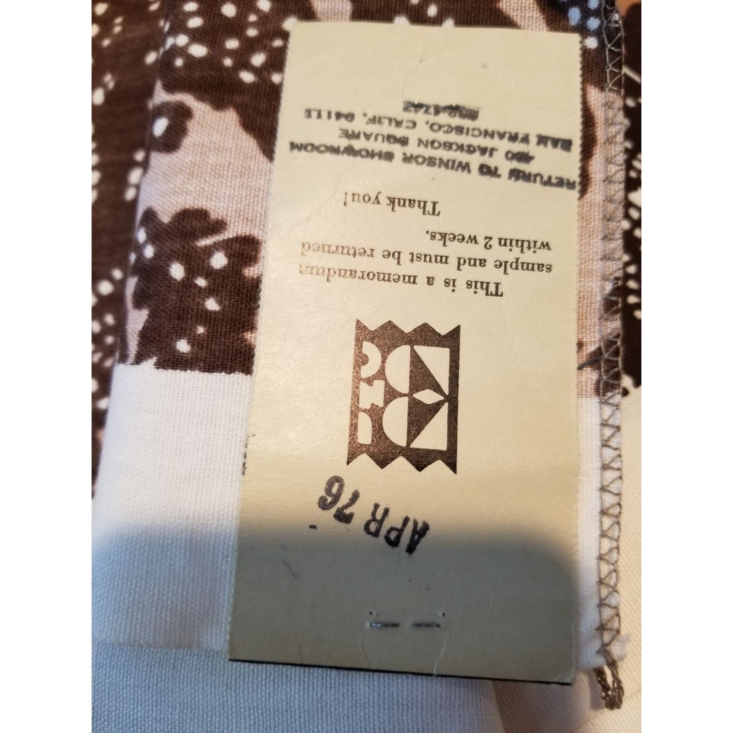 Material Fabric Brown White 100 % Cotton 2 yards 46' x 36" pieces Apr 1976