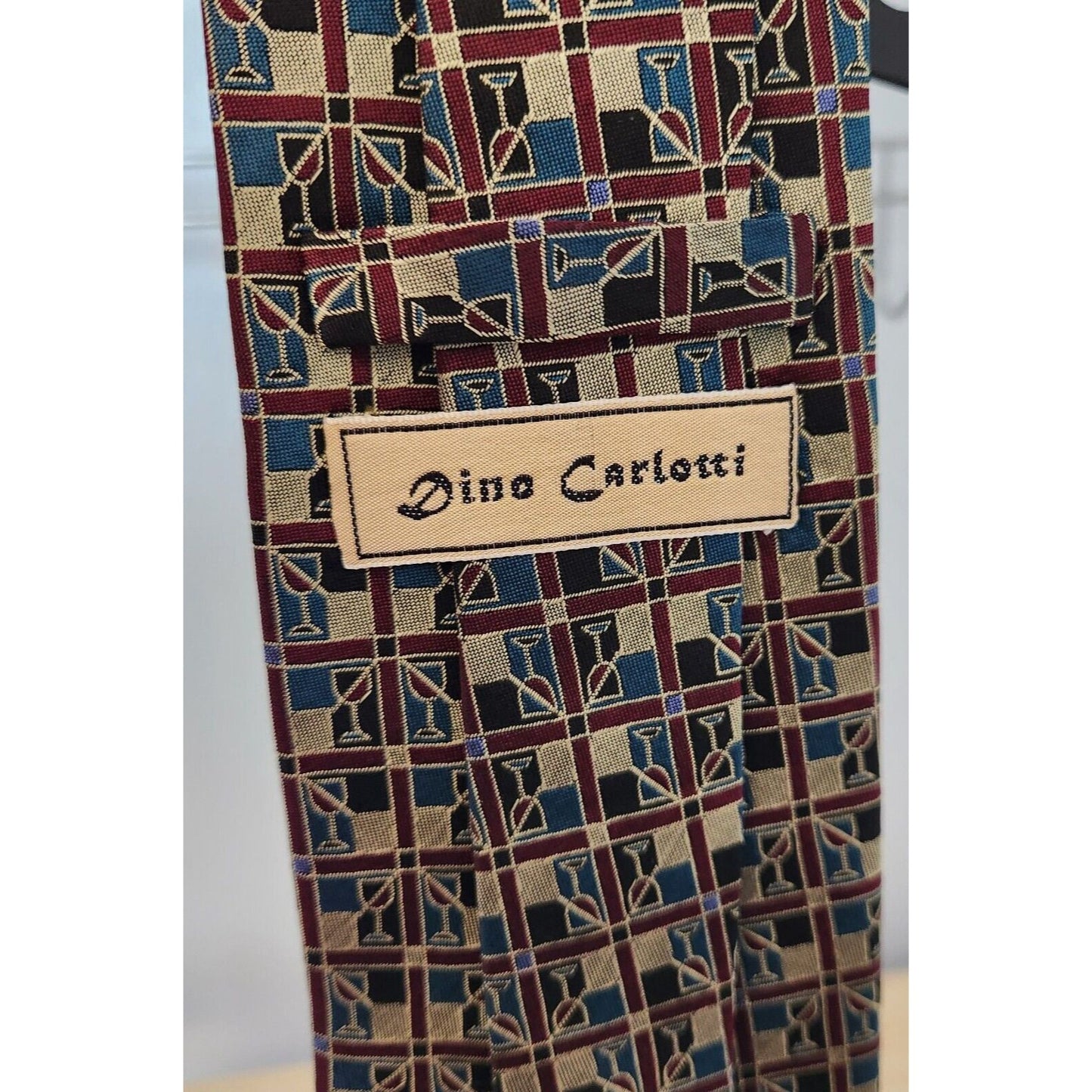 Silk Tie Brand Dino Carlotti Red Stacked Wine Glasses 56" x 4" 100% Silk