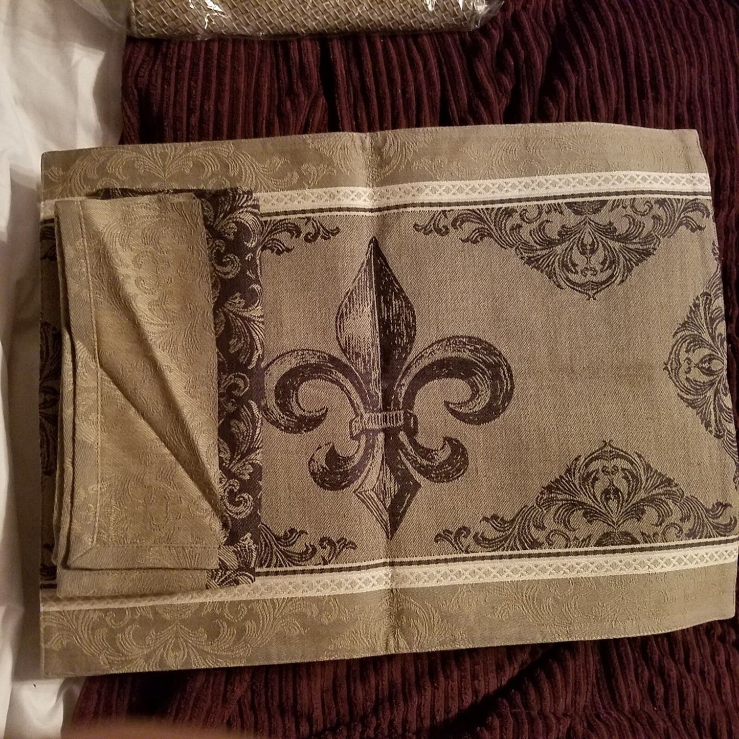 Placemat Napkin Set 1 Each Design Imports Flor De Lis Printed Reversible