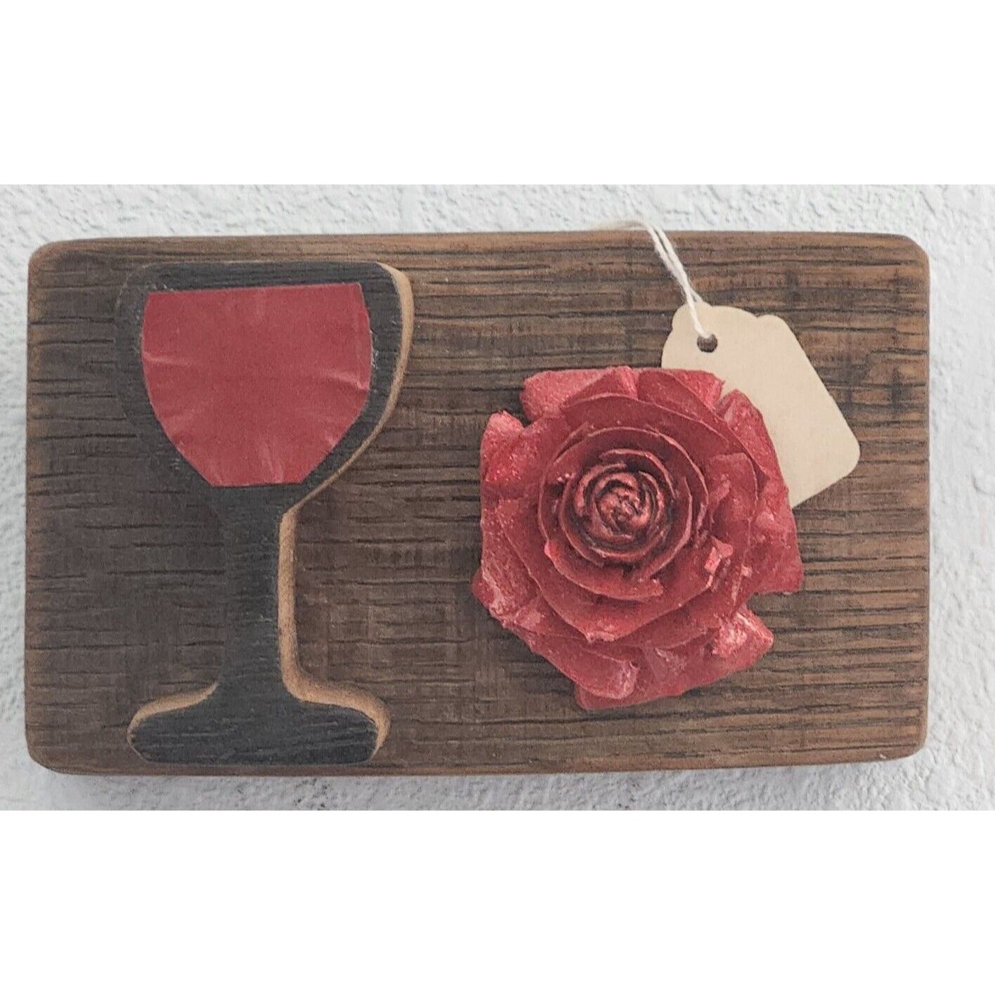 Wine Barrel Wood Sign Wine Glass Red Rose Dark Wine Stave Toasted Hanger