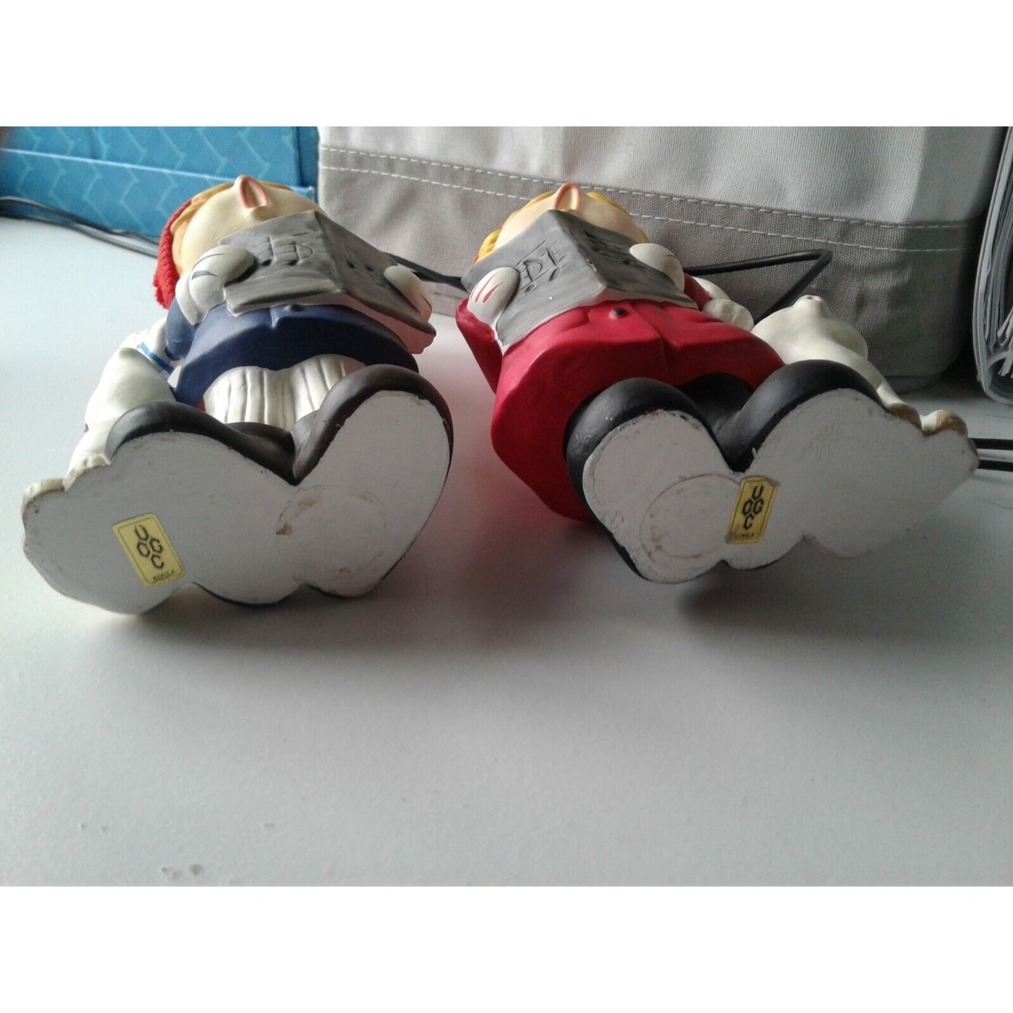 Statue Singing Boy & Girl Red Fabric Hat Holding Song Book Dog Cat Singing UOGC