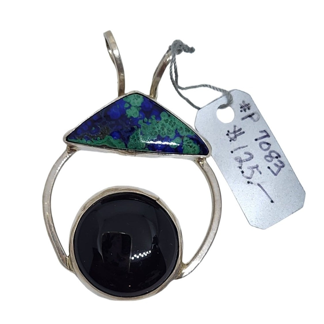 Pendant Silver Azurite Malachite Onyx 13.3 Gr 50mm x 35mm Jerry & Fran Harr Triangle