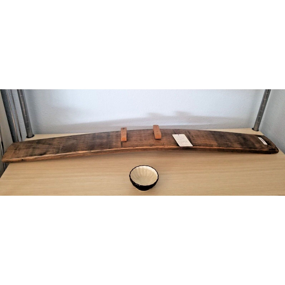 Wine Stave Sushi Tray with Brown Dipping Bowl Stave Feet 35 " x 3 1/2 " x 2"