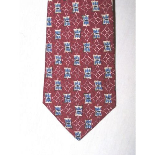Tie Guess Made in Italy Red White Blue Flower Geometric Shape Silk 58" L 4 "W