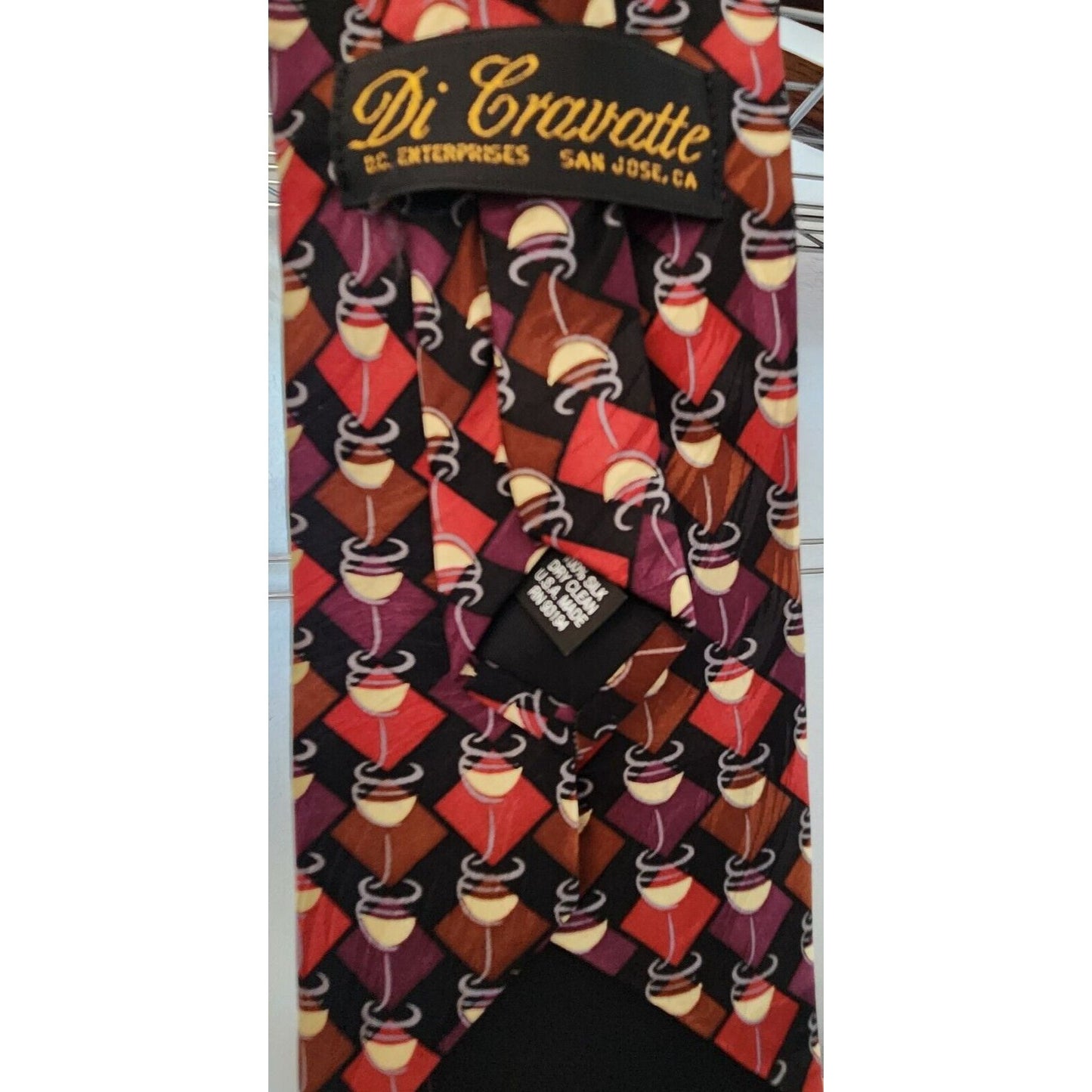 Silk Tie Brand Di Cravatte Stacked Wine Glasses Tiles 56" x 4" 100% Silk