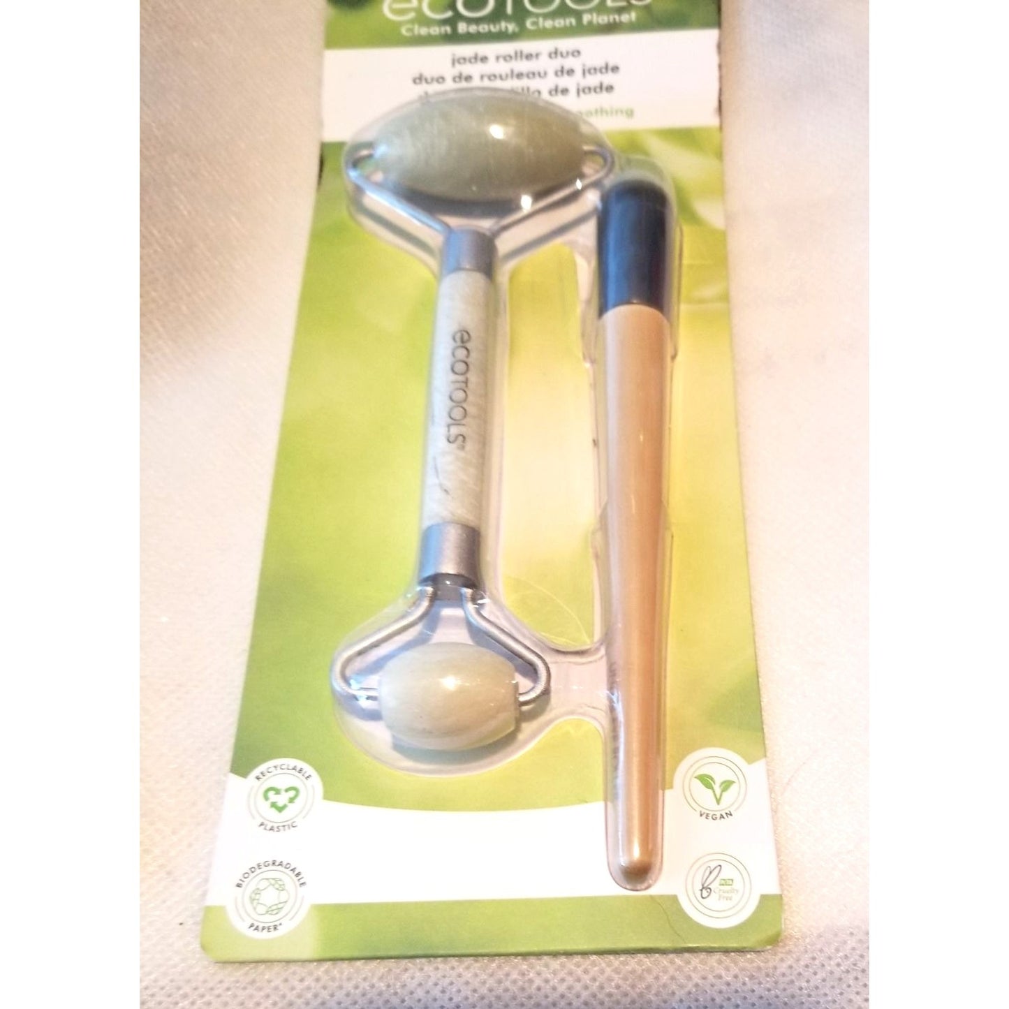 EcoTools Beauty Skin Care Tool Jade Facial Roller and Eye Roller Duo, Face Roller and Massager, Skincare and Sculpting Tool, Reduces Under E