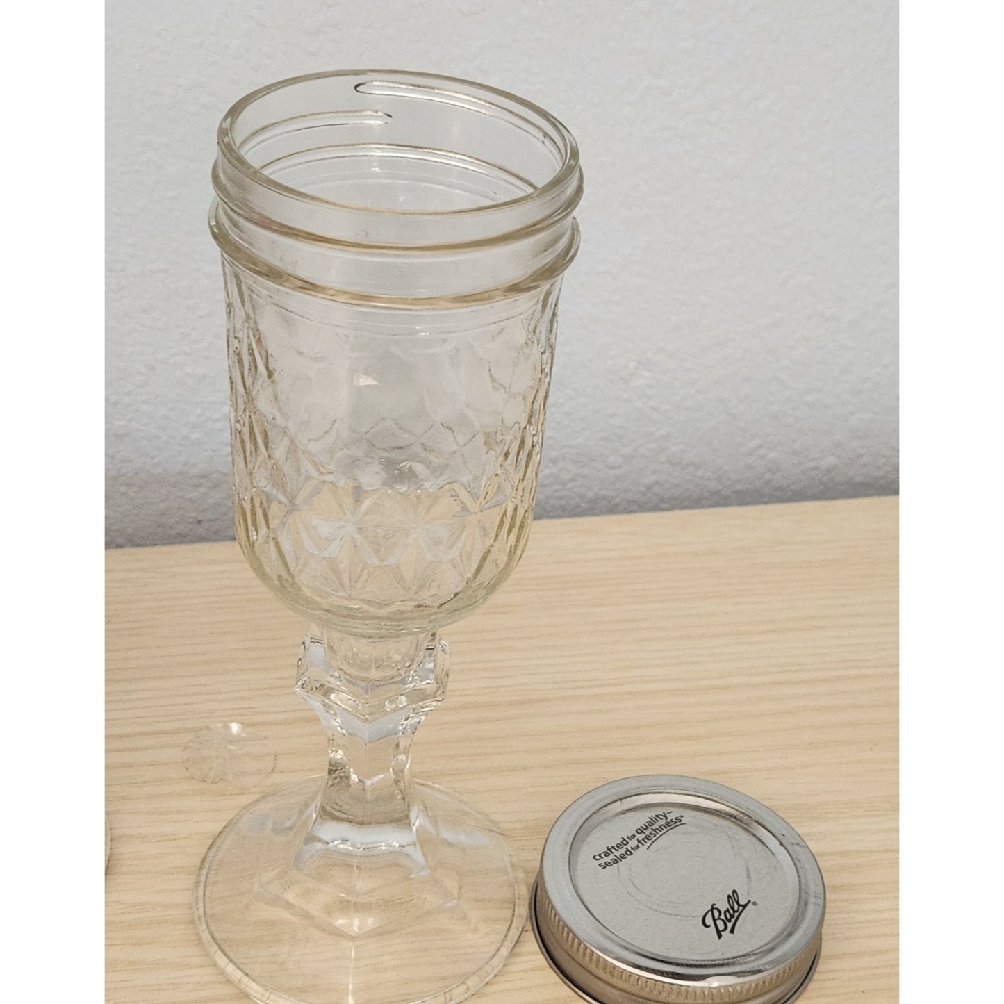 Clear Glass 2 pc Red Neck Wine Glasses with lid 8" Tall 4" Glass 4" Stem
