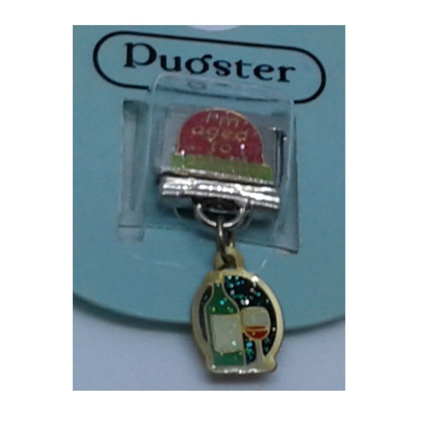 Bracelet Pugster Italian Charm Says Aged to Perfection Wine Glass Bottle