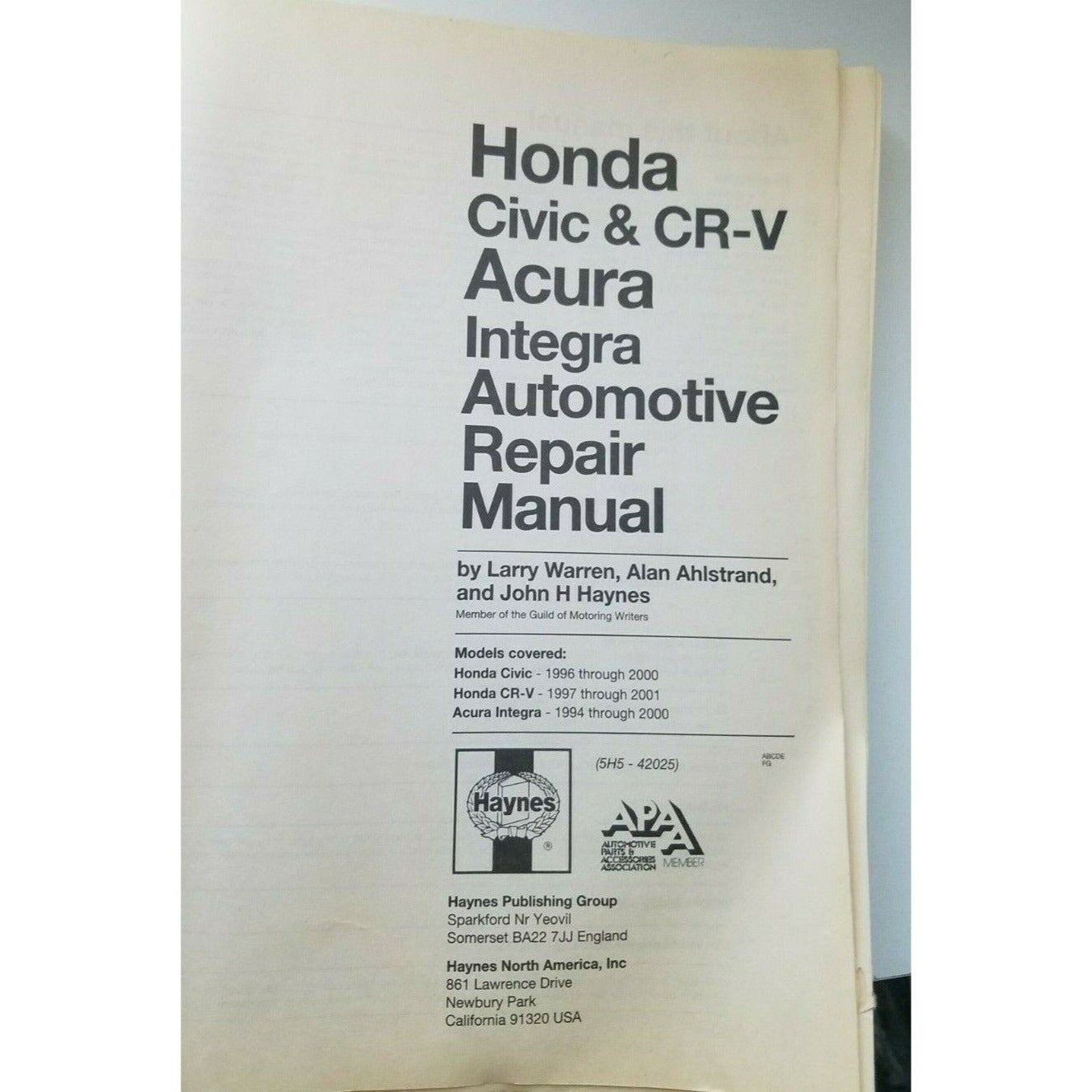 1996 - 2000  Haynes Honda Civic CR-V 1997 - 2001  Acura Integra 1994 - 2000