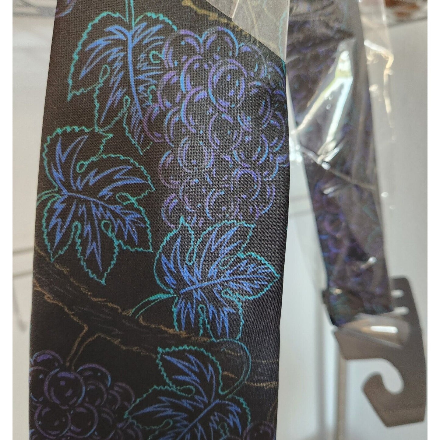 Silk Tie Brand D'em Crazy Black Multi Color Grape Clusters 56" x 4" 100% Silk