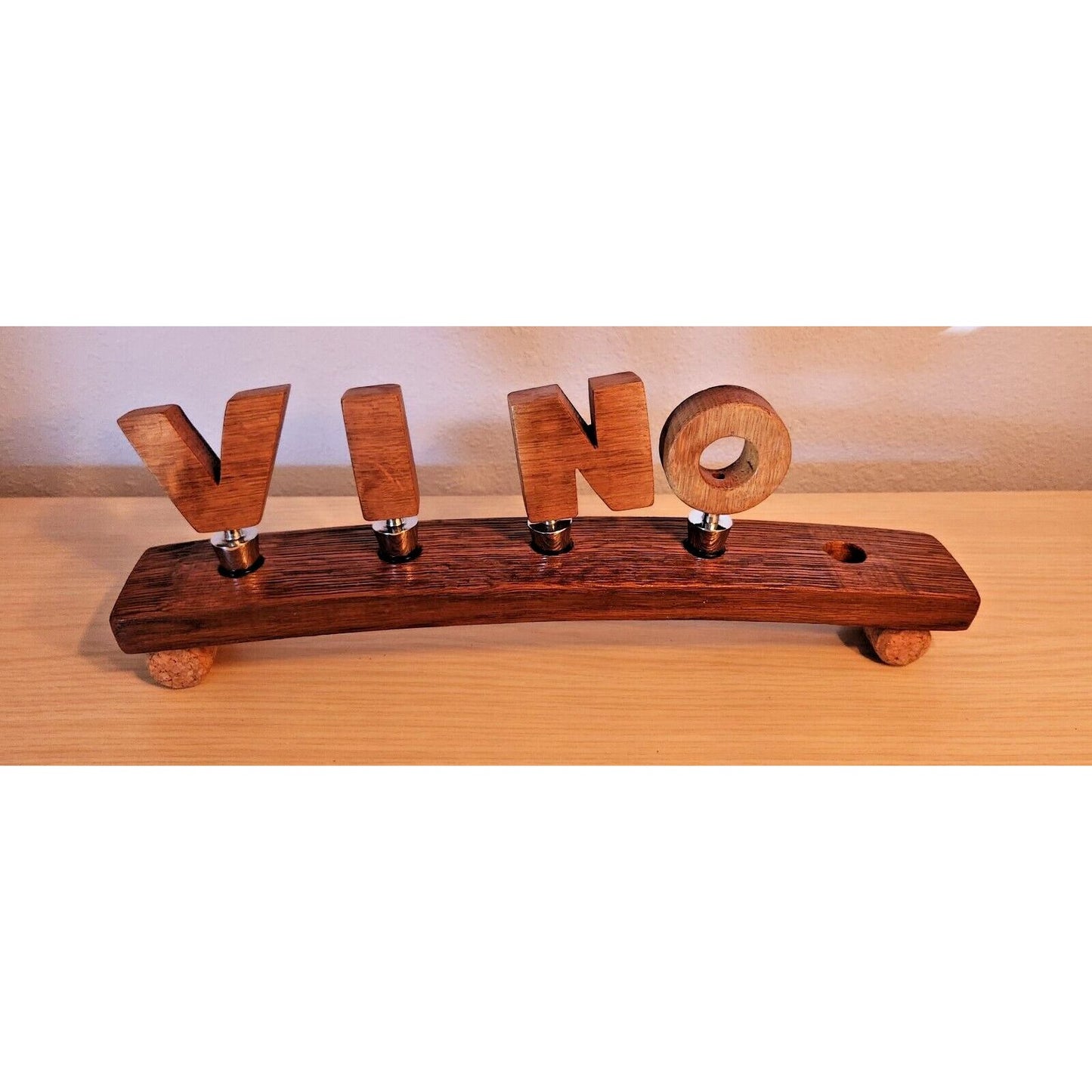 Wine Barrel Stopper Holder 5 Hole Display VINO Cork Feet 16 " x 2 1/2" x 2 1/2"