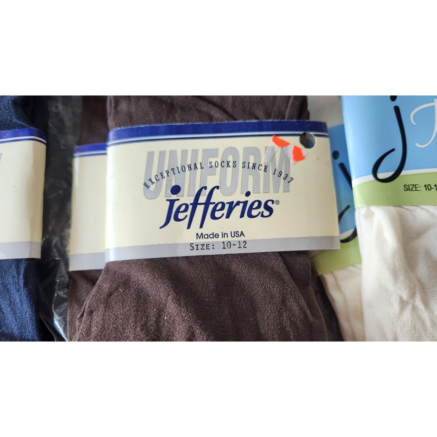 Socks 5 Pair Jefferies Socks 2 pr White Trouser, 2 pr Brown Uniform, 1 pr Blue Uniform Size 10 -12 92% Nylon 8 % Spandex