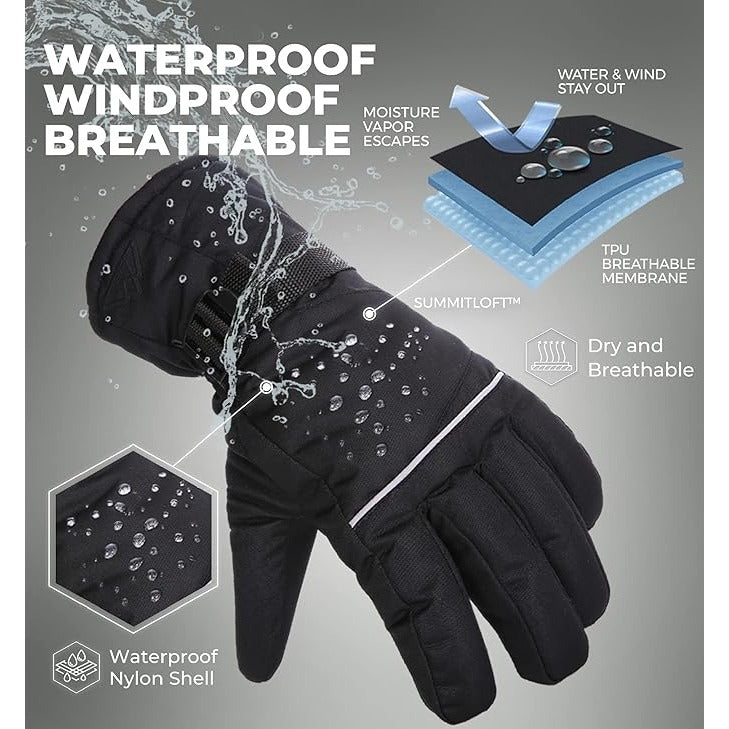 Tough OutFitters Ski Gloves - Thermal Waterproof Snow Gloves - Snowboarding Insulated Gloves for Women & Men - Winter Snow & Skiing Gloves